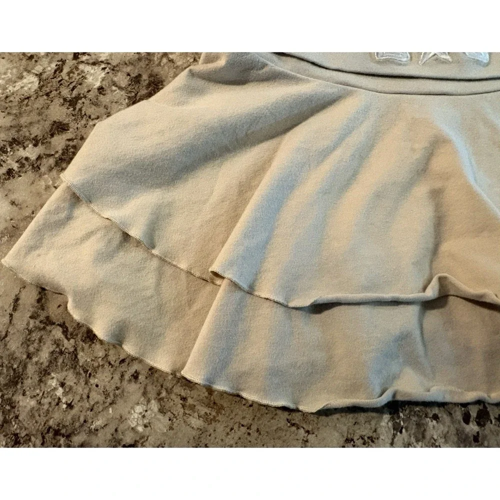 Vintage Y2K Bebe‎ Sport Nude Beige Foldover Logo Ruffle Mini Skirt Medium Rare